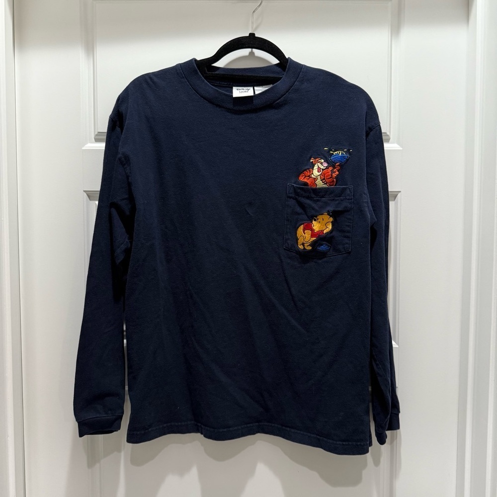 Disney Store Vintage Navy Blue Winnie the Pooh Tigger Long Sleeve Shirt Medium